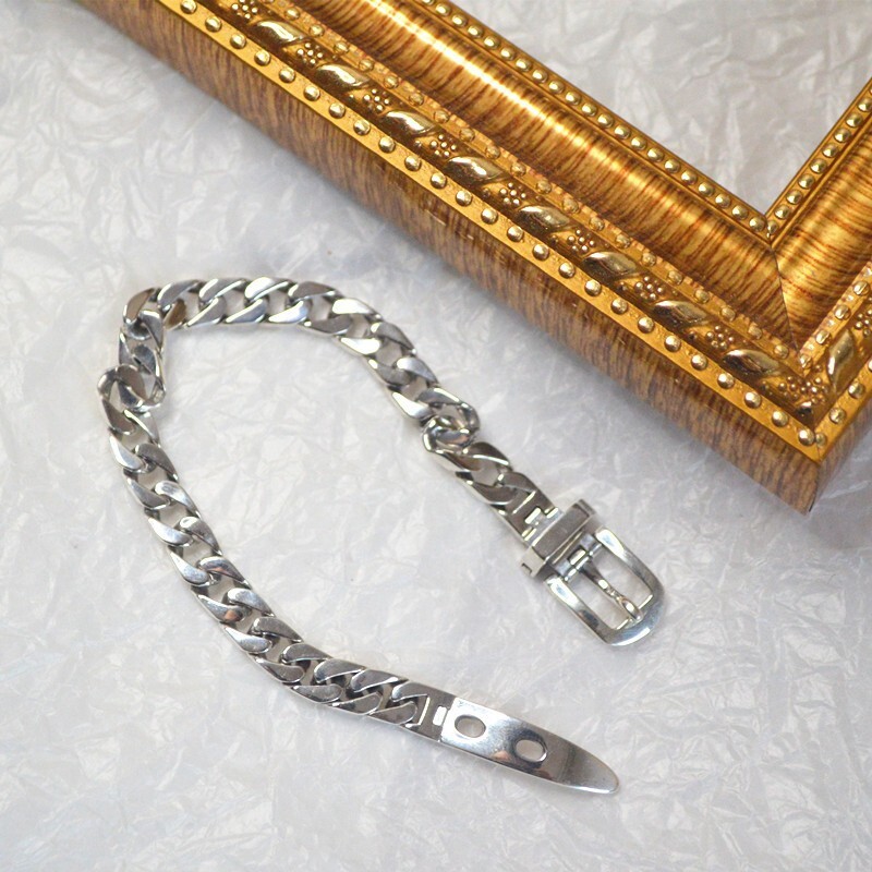 925 Sterling Silver Vintage Belt Buckle Chain Bracelet Trendy Cuban Link Bangle
