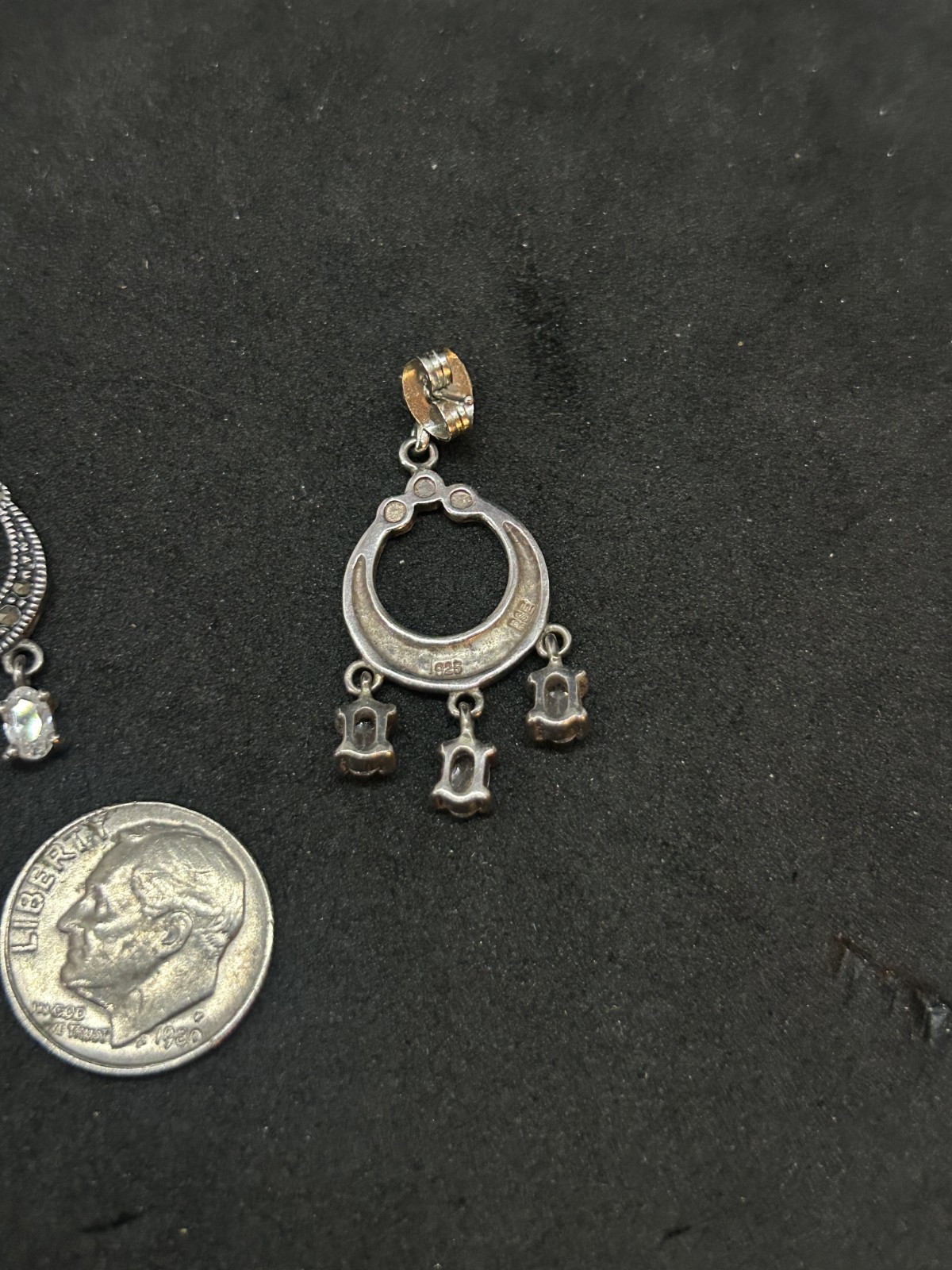 925 Sterling Marcasite Dangle CZ Post Earrings 1in – 6.0g