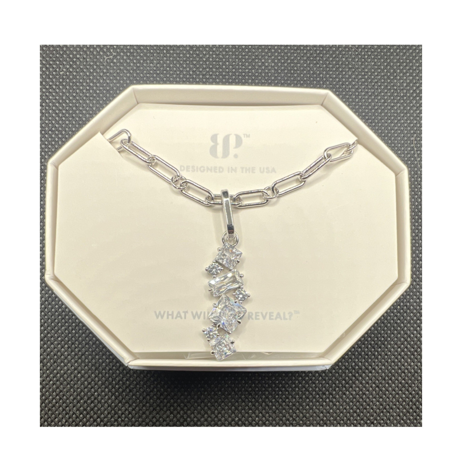 Ring Bomb Party NK84196 Just Say Yes Pendant NecklaceRhodium Plated CZ 18in(930)