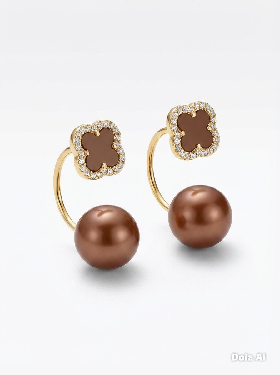Pearl Rhinestone Plum Blossom clover Drop Earrings latest design jewellery uk
