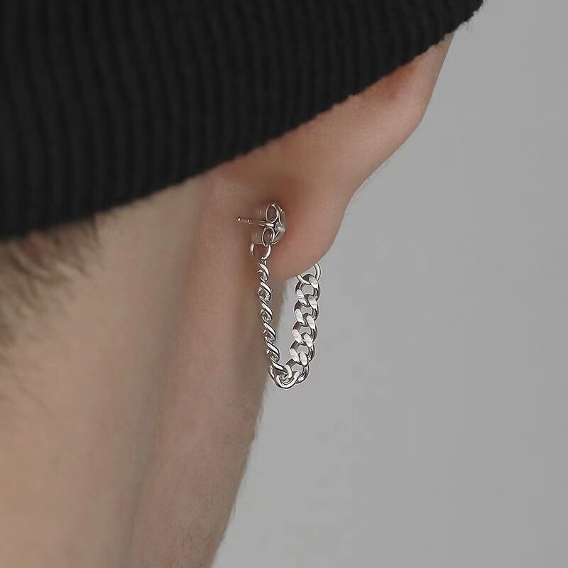 Punk Silver Cuban Link Chain Drop Dangle Earrings Rock Jewelry Surgical Steel