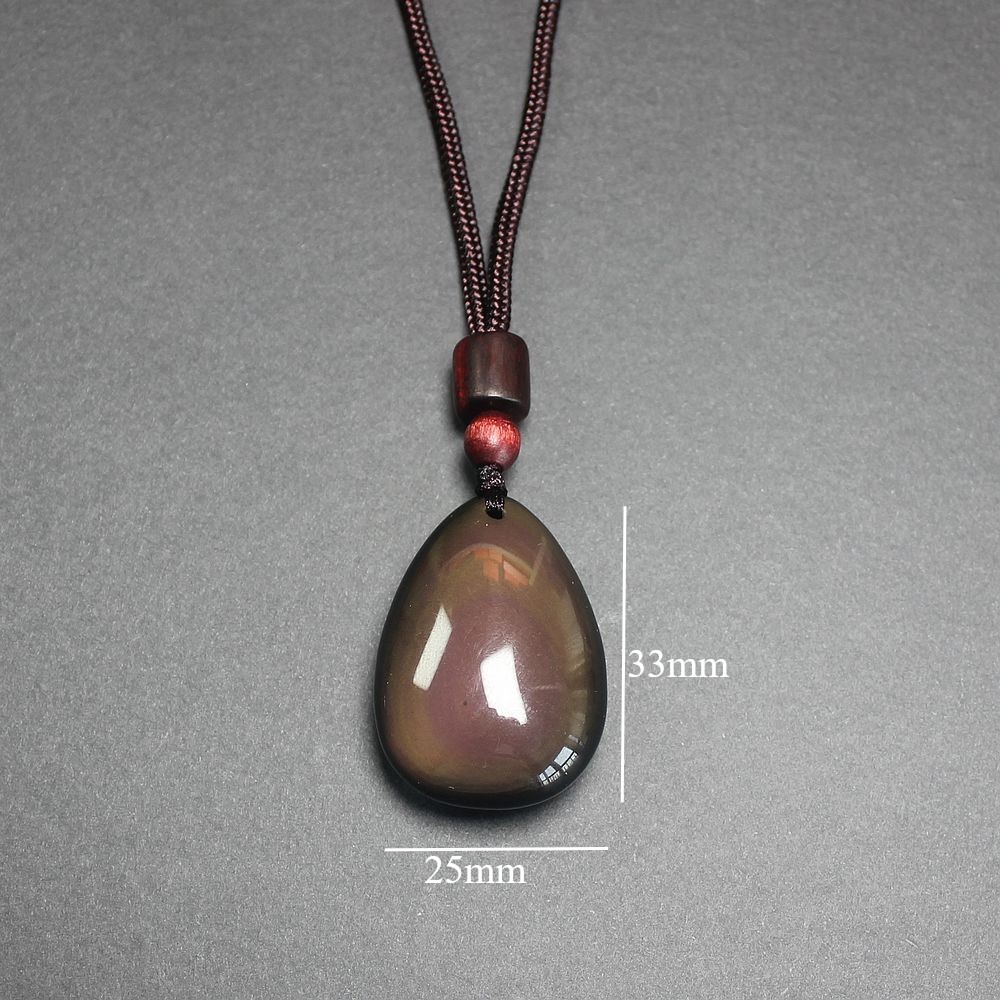Natural Crystal rainbow obsidian teardrop shape Necklace pendant rope chain