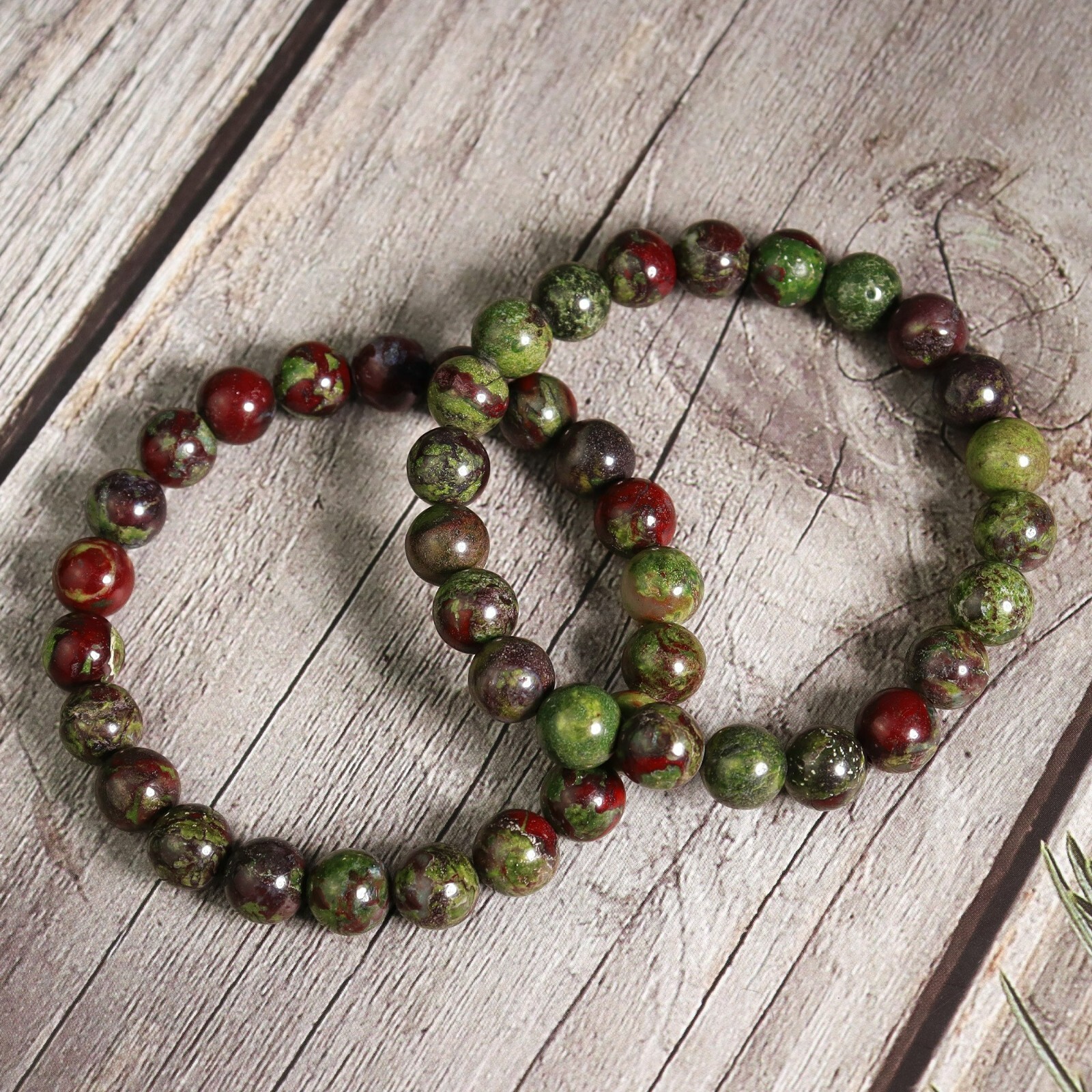 Natural Dragon Bloodstone 8mm Round Beads Healing Women Men Stretch Bracelet
