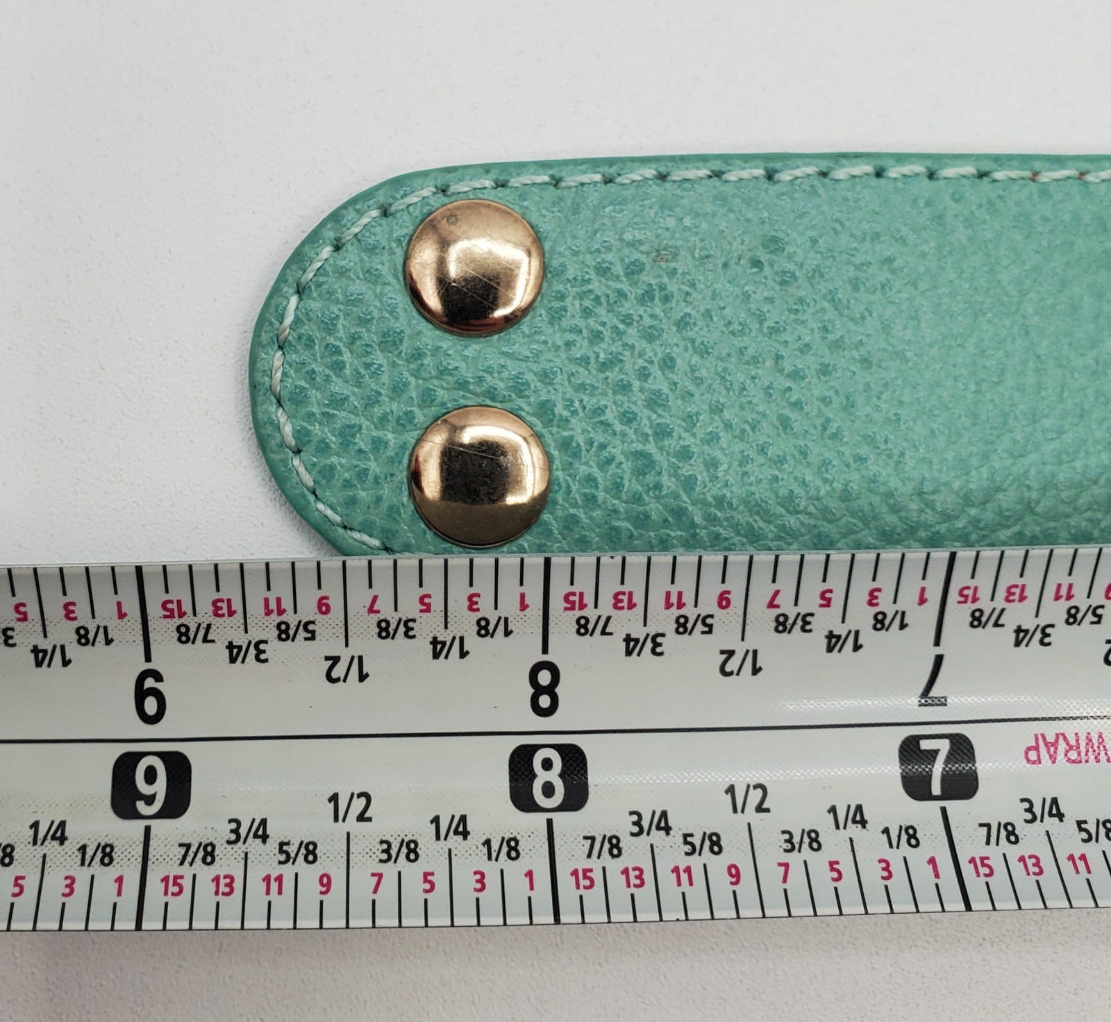 TT Monogram Wrap Bracelet 1in Wide Mint Green Pebble Leather Gold Tone Hardware
