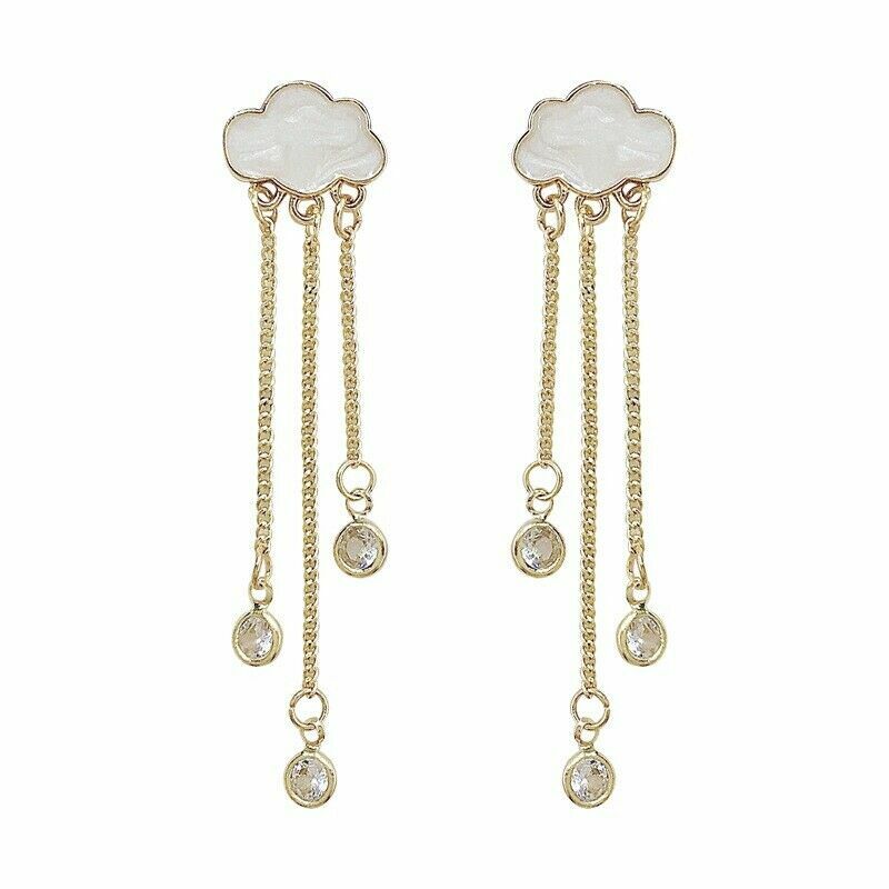 Cloud Dangle Earrings three dangle cz Gold White Designer earrings Gold sky rain