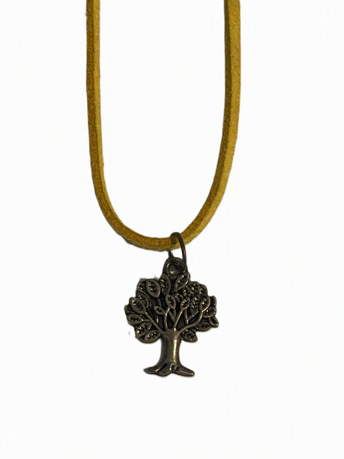 Metal Tree Charm Pendant Necklace Yellow Faux Suede Leather Cord