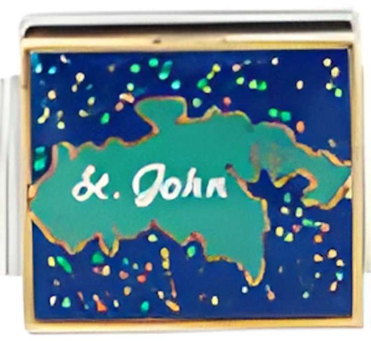 St John Island Enamel 9mm Italian Charm Bracelet Link Caribbean Travel Vacation
