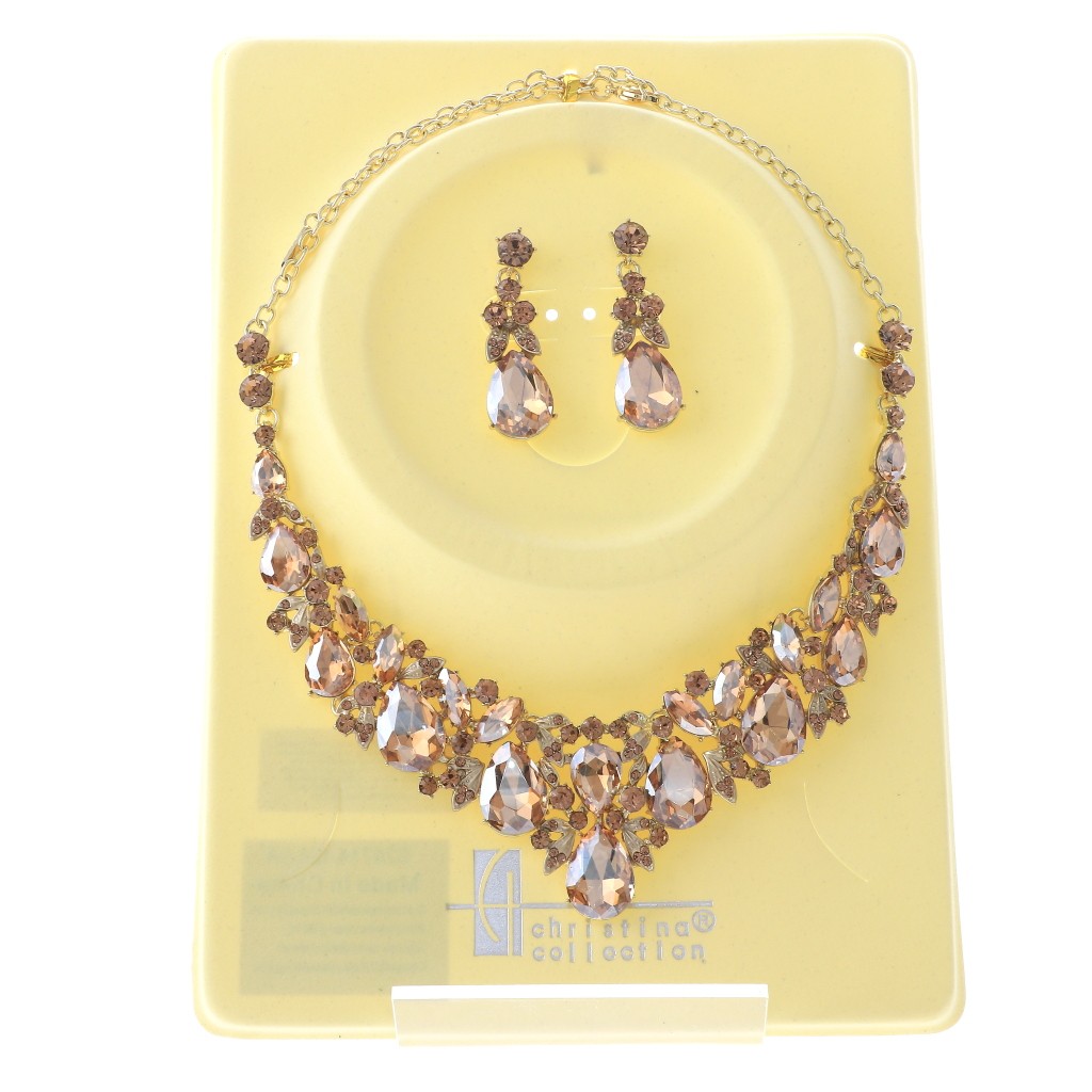 Gold Tone Alloy Metal Rhinestone Necklace Earring Set S20714-GLSA