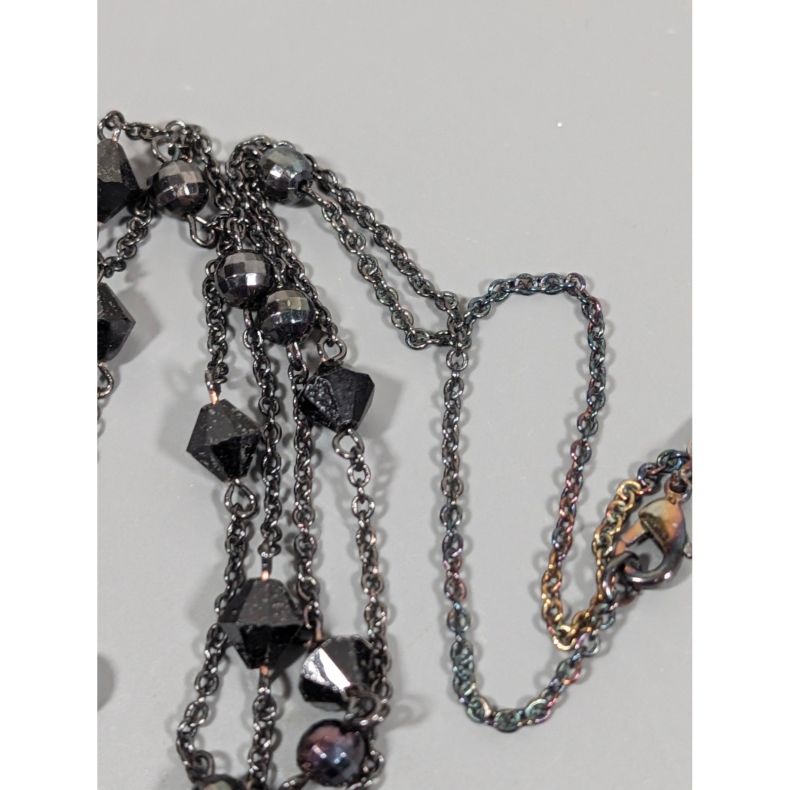 NYC Rhinestone Cross Necklace Gray Black Ornate Gothic Statement 32″