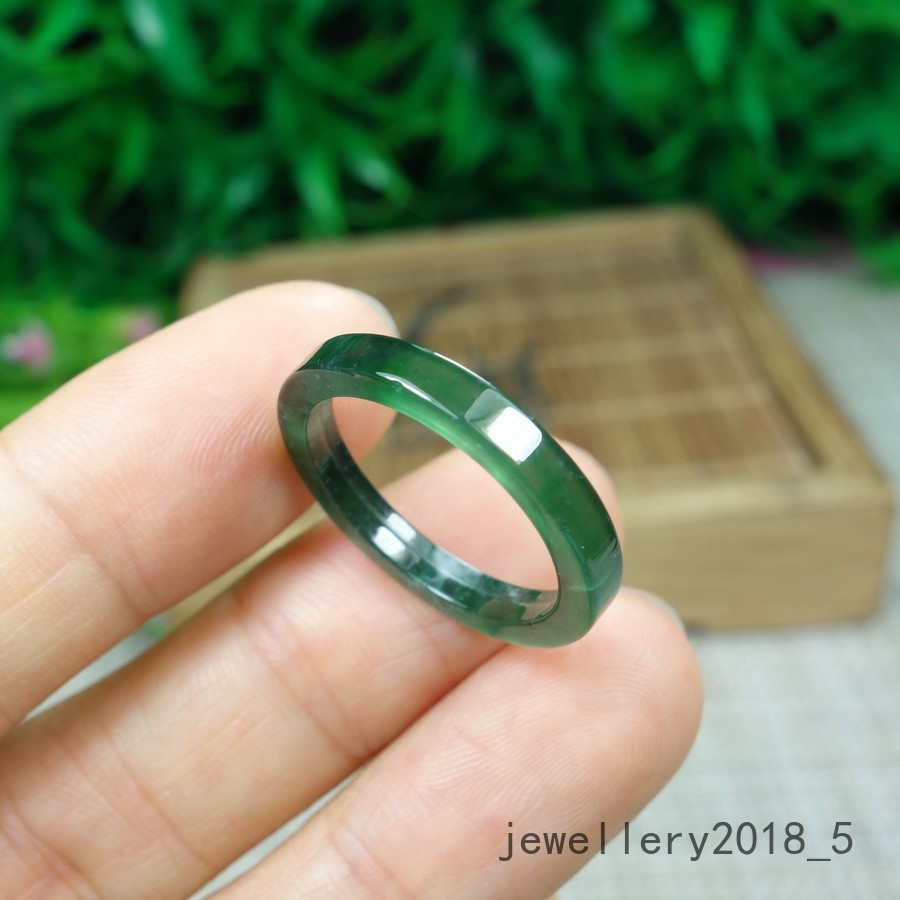 2Pcs Certified Green 100% Natural A jadeite Jade Ring 细条 戒指 指环 USA.6.5#-7.5#