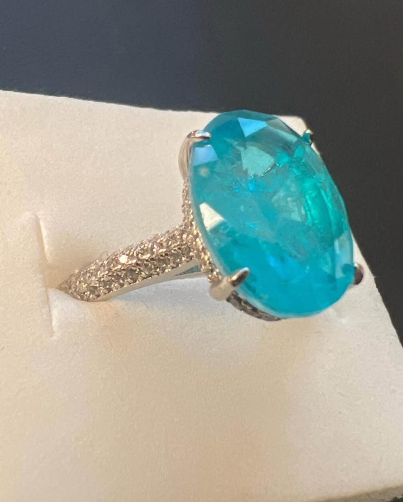 9 Size Marked 925 Oval 6 CT Paraiba Tourmaline Silver Ring Luxury Sparkly Ring