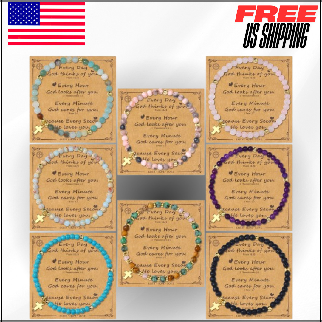 4mm Beaded Cross Bracelets, Inspirational Xmas Confirmation Baptism Jewelry 8Pc