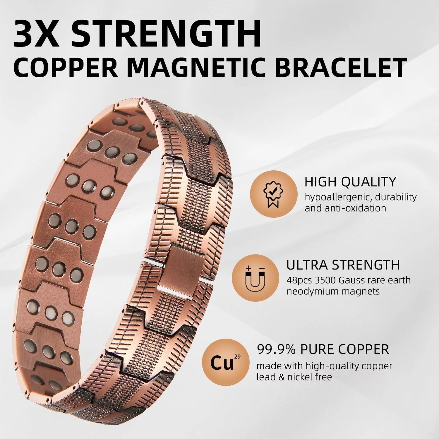Three-Row Ultra Strength Magnetic Bracelet, Men Copper Bracelet 57 Magnet Gift