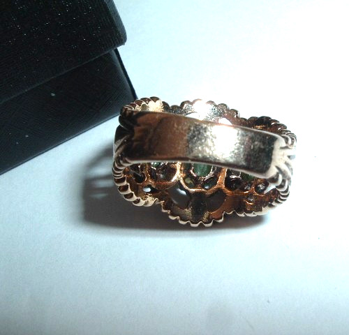 Vintage Mid-Century 3 Jade Gold Plated Ring, size 6 in Ring Box