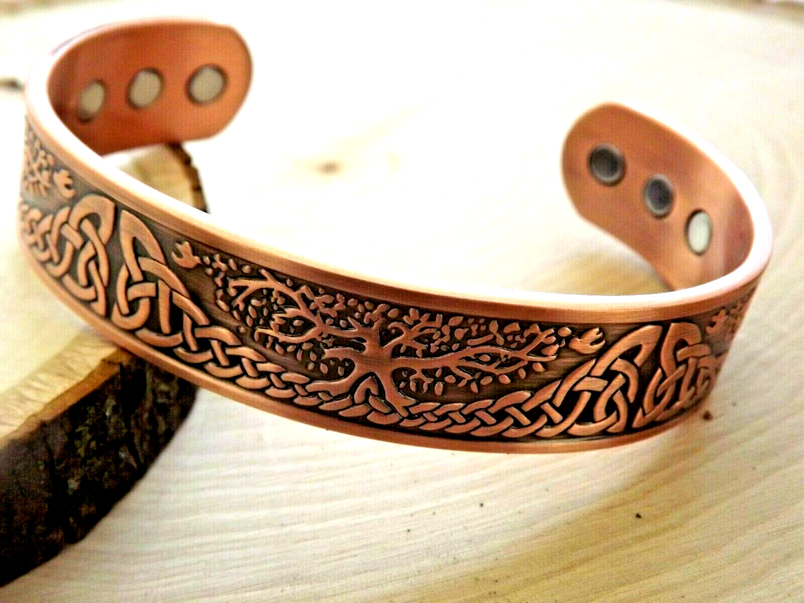 Pure Copper Magnetic Bracelet Arthritis Pain Therapy Energy Cuff Tree of Life