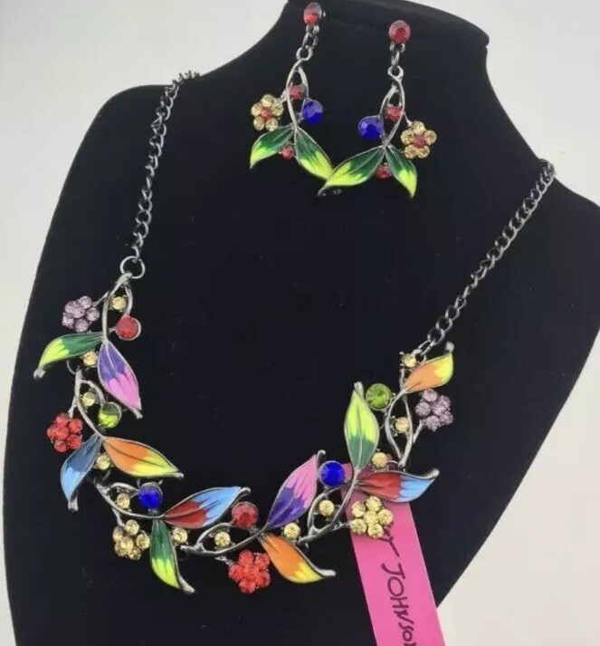 BRILLIANT Colors Necklace & Dangle Studs Set By Betsey Johnson MUST SEE!