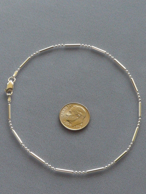 11″ ANKLE BRACELET ITALIAN STERLING SILVER BAR + 3 BEAD STYLE ITALY 925
