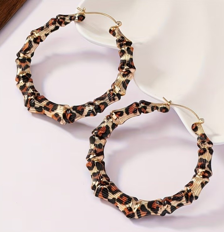 Big Earrings Leopard Print Hoops Round Gold Chunky Statement Large