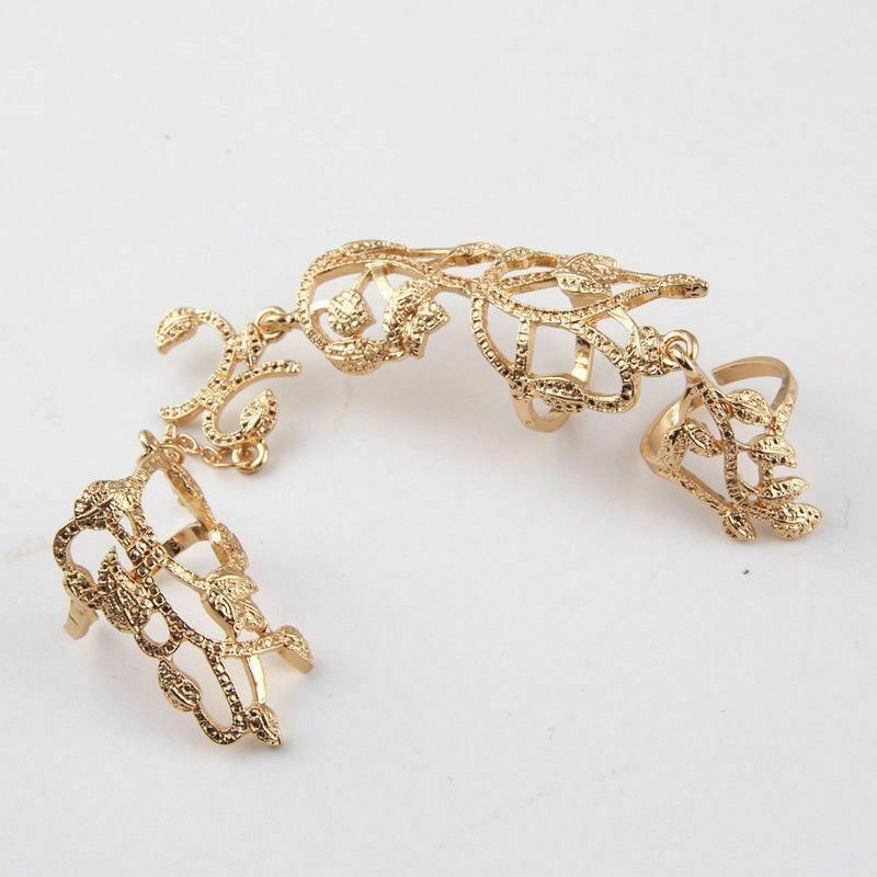 Leaf Flower Finger Ring Harness Hand Chain Party Wedding Jewellery UK
