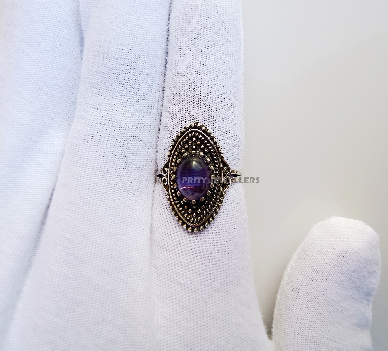 Natural Amethyst Silver Plated Ring, Handmade Antique Ring, All Size Available