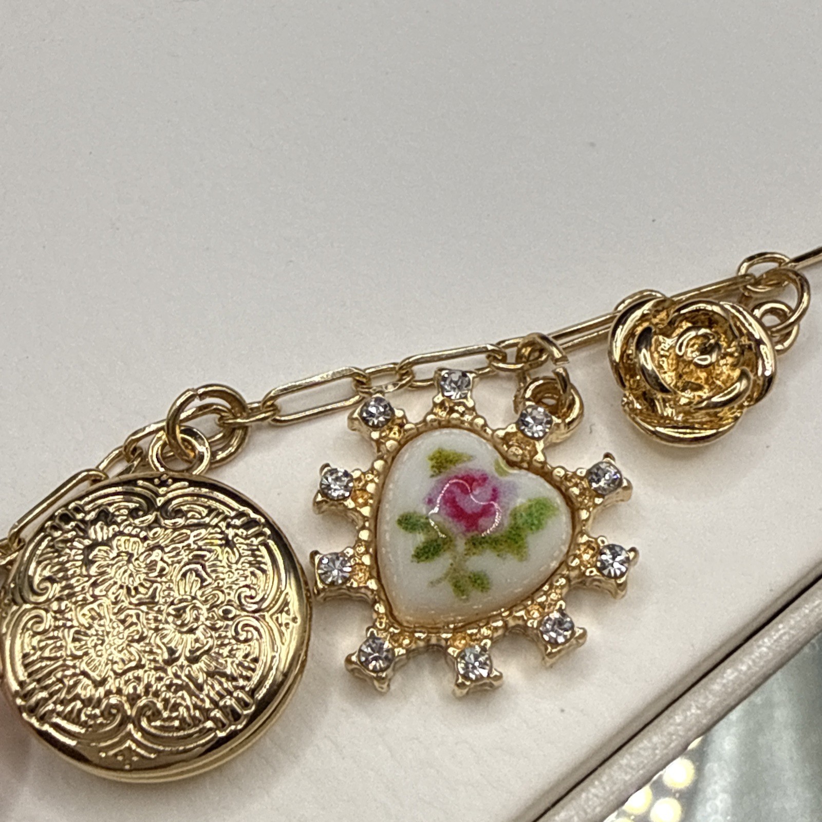 Persimmon Botanical Charms Necklace – Gold-Tone Brass & Cubic Zirconia 16″ + 3″