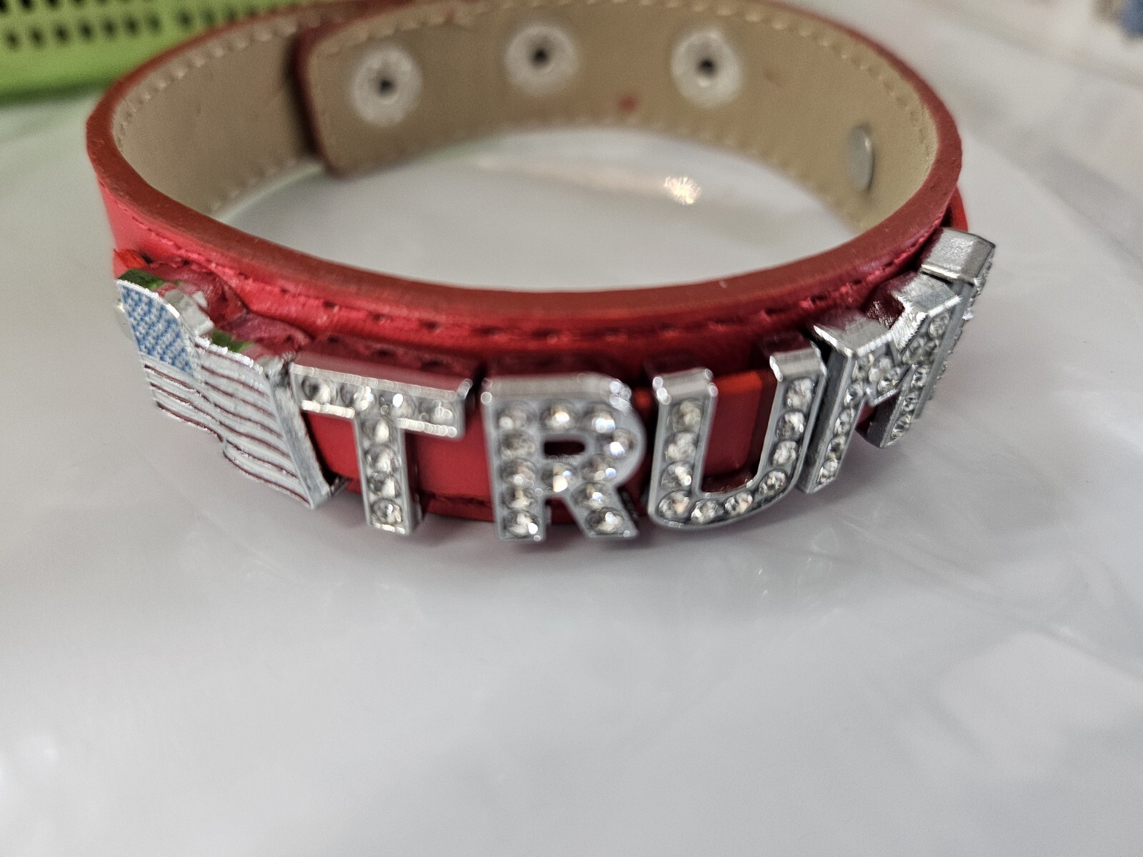 TRUMP Rhinestone Letter Bracelet – Red Adjustable Band Go Trump