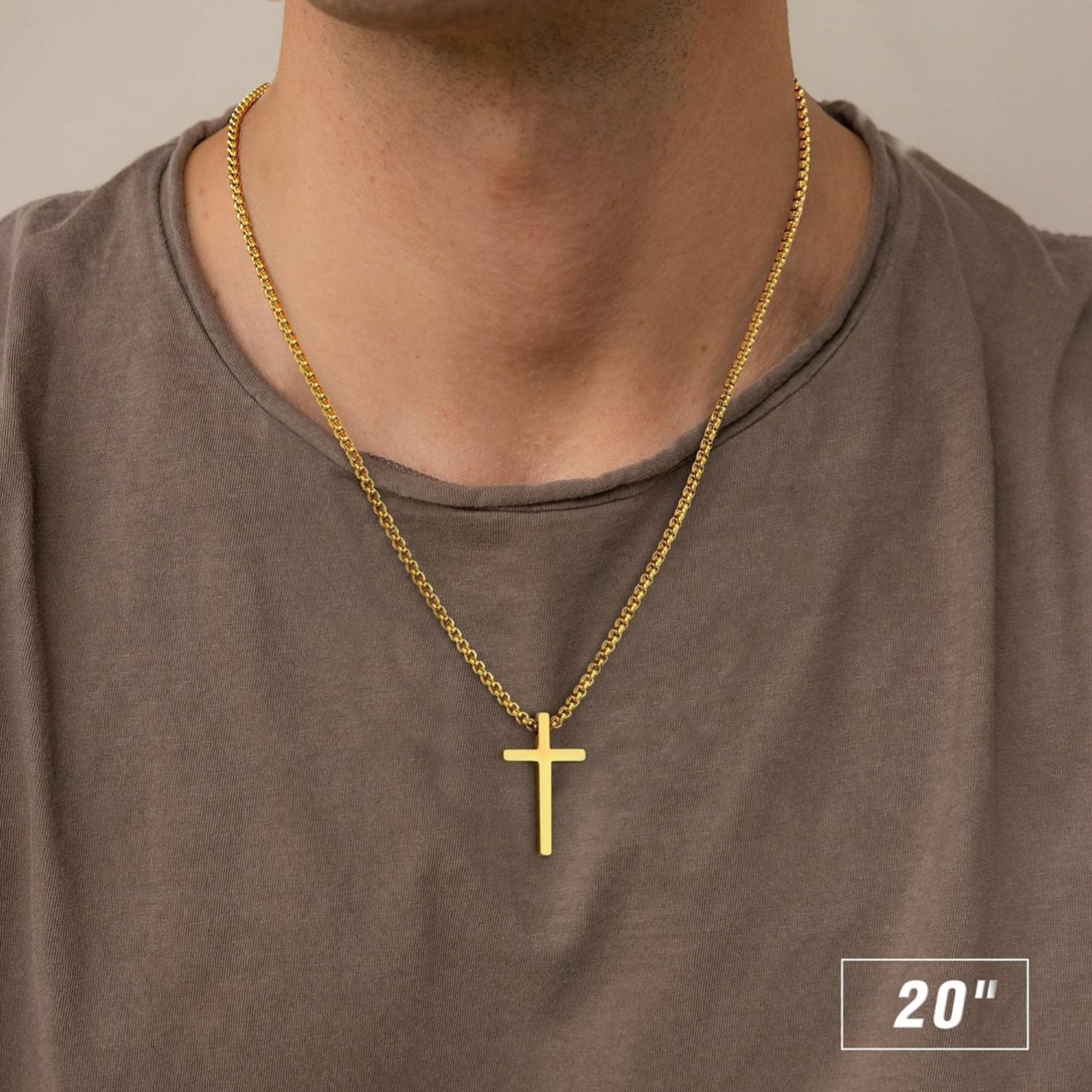 Cross Necklace for Men Teen Boys, Silver Black Gold Stainless Steel Plain Cro…