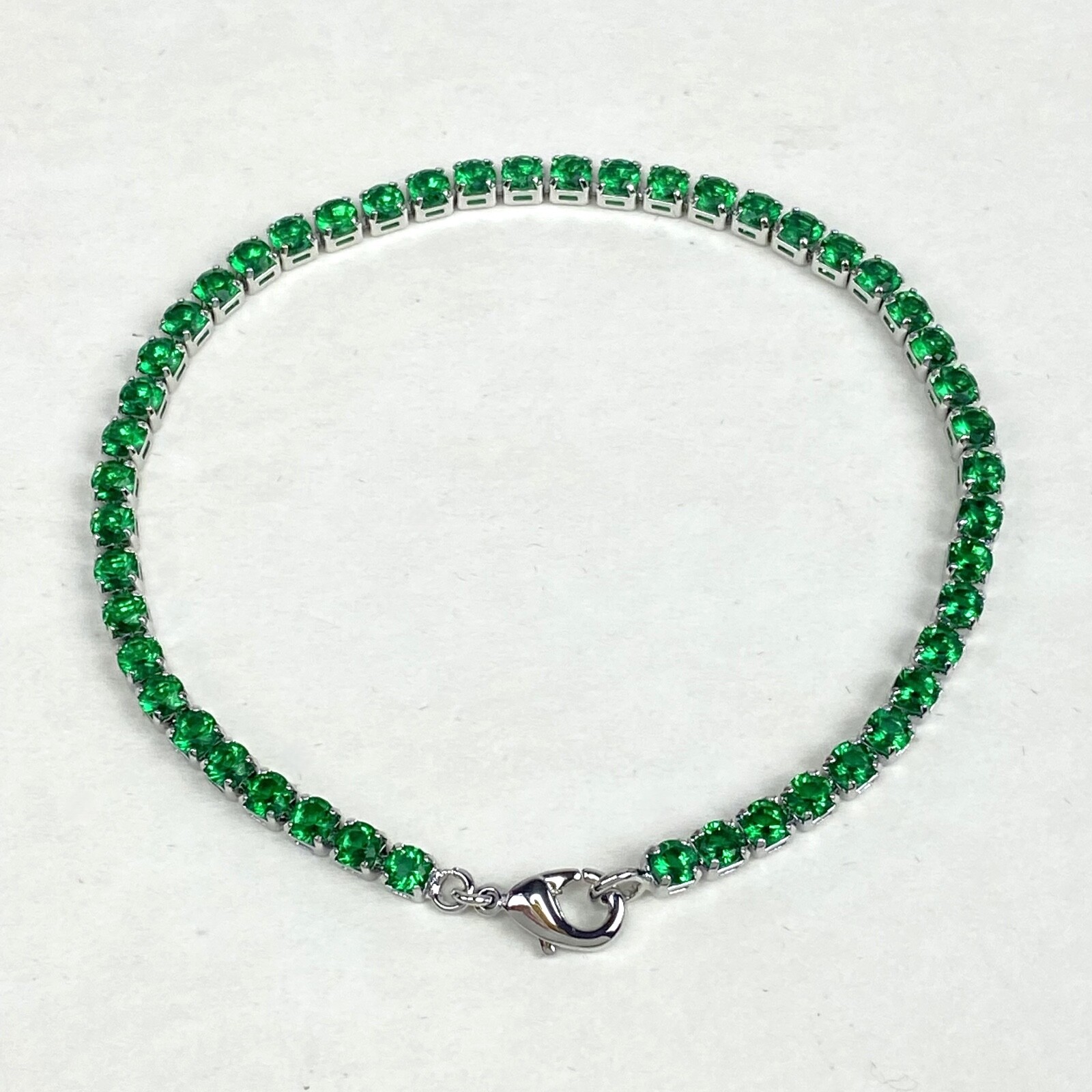 Simulated Emerald Silver-Plated Tennis Bracelet 7 Inch
