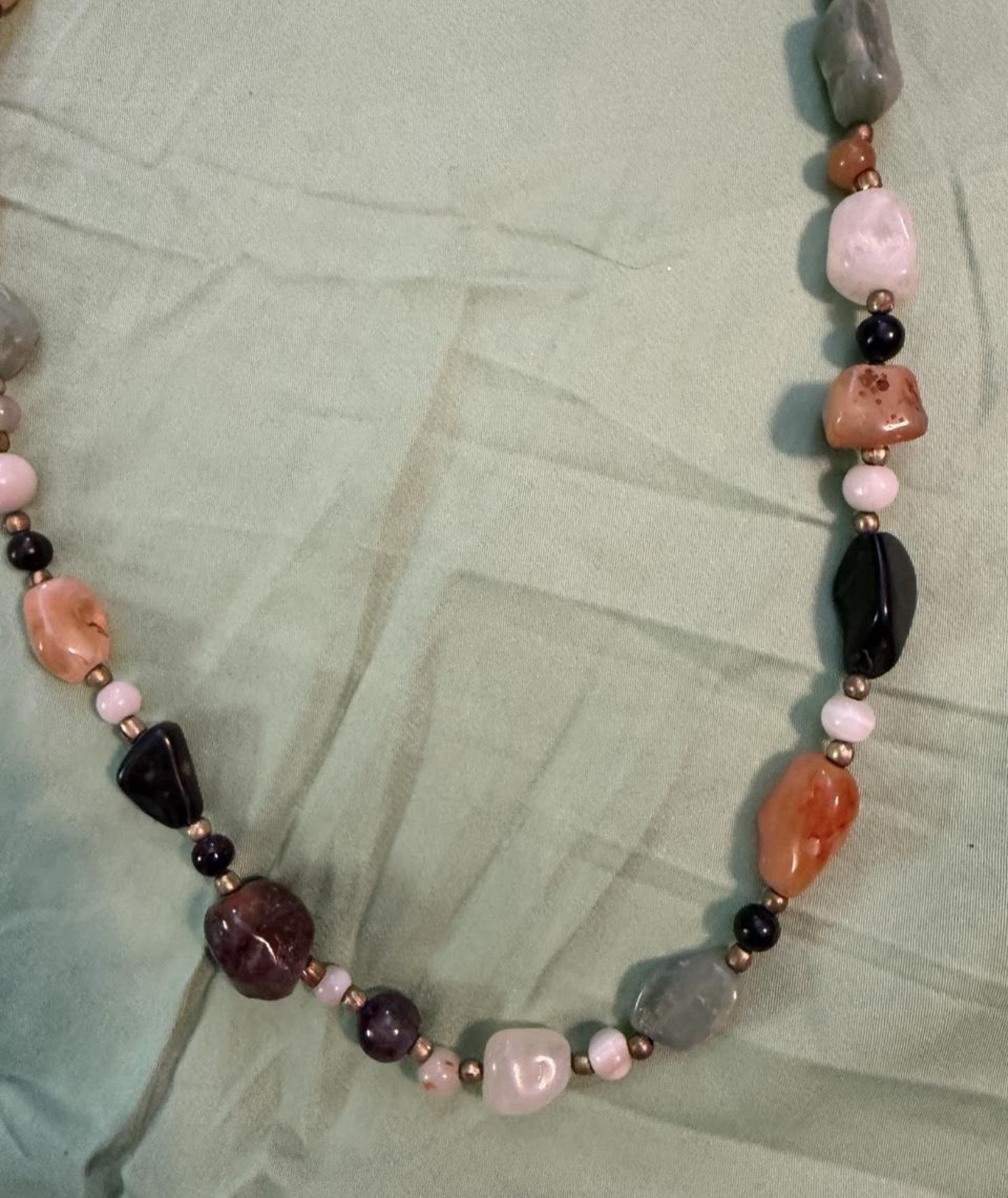 Multicolor Stone Beaded Strand Necklace Pink Purple Black Gray Ball/Bead Chain