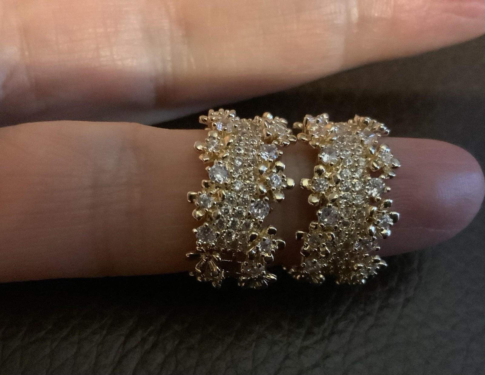 Anthropologie Filigree Hoop Flower Earrings Lattice Crystal Stud Gold CZ Boho