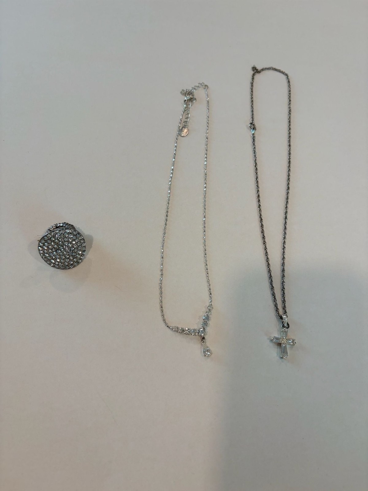 Cubic Zirconia Fashion Jewelry Set Featuring Round Pave Ring and Two Necklaces
