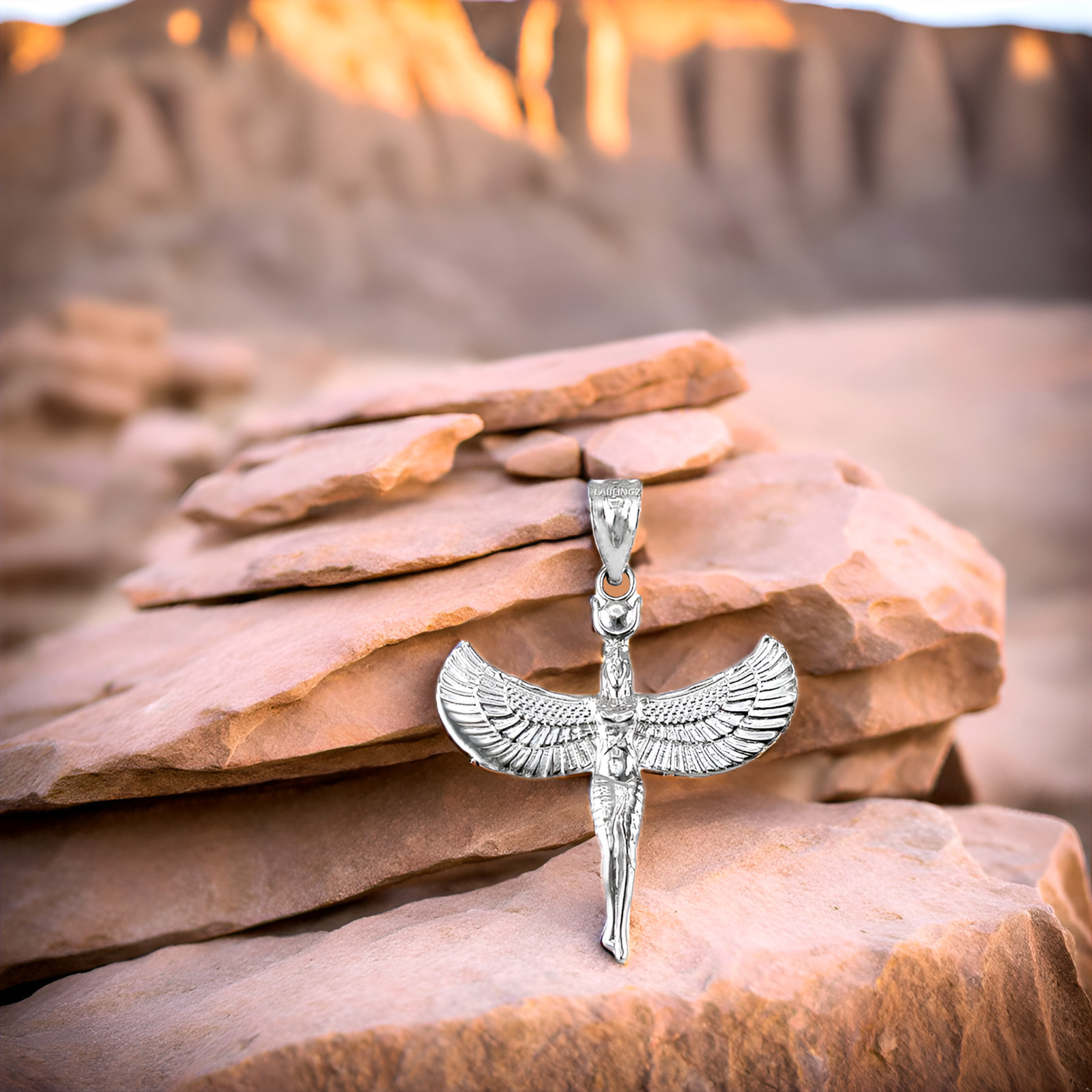 Sterling Silver Isis Egyptian Goddess Pendant Necklace