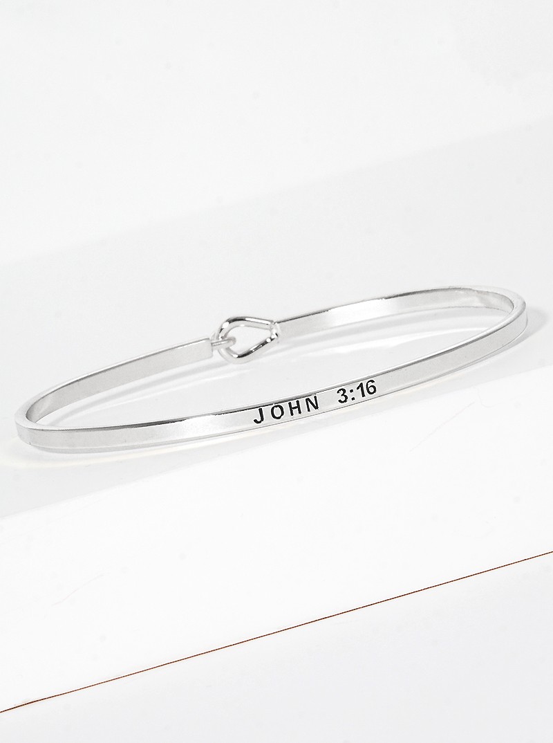 John 3:16 Engraved Brass Bangle, Polished, Gold or Silver Tone, 0.2in Wide