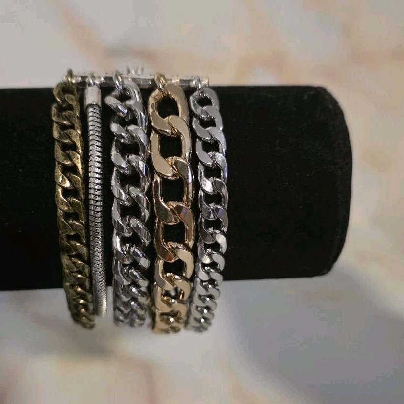 Jenny Bird Multi-Strand Curb Link Charm Bracelet Silver/Gold Tone Lobster