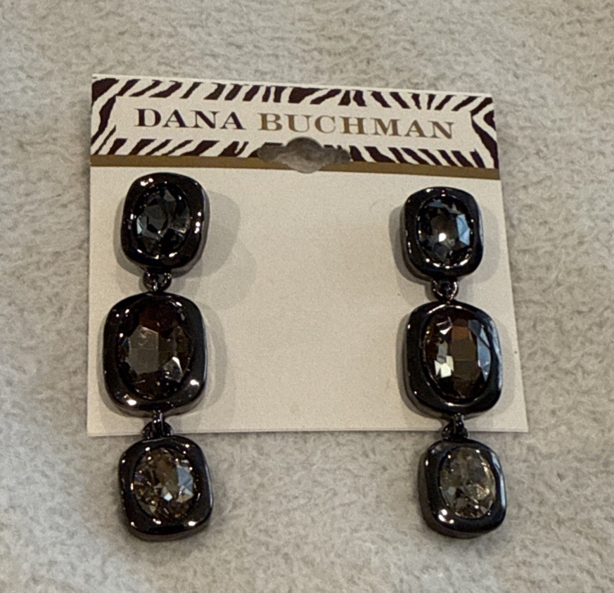 Dana Buchman Charcoal Grey Crystal Faceted Pierced Earrings NWT