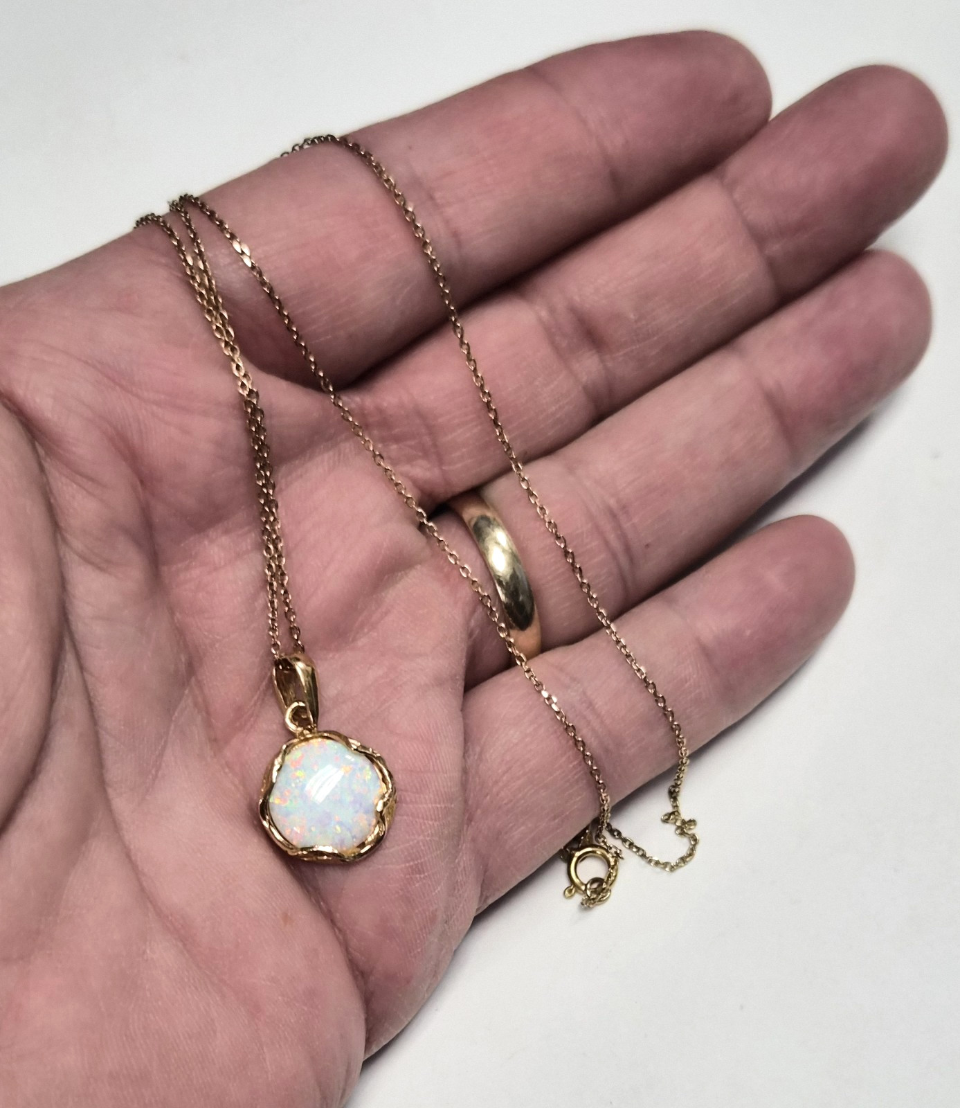 Estate 925 Sterling Silver Gold Vermeil & Faux Opal Pendant 18″ Chain Necklace