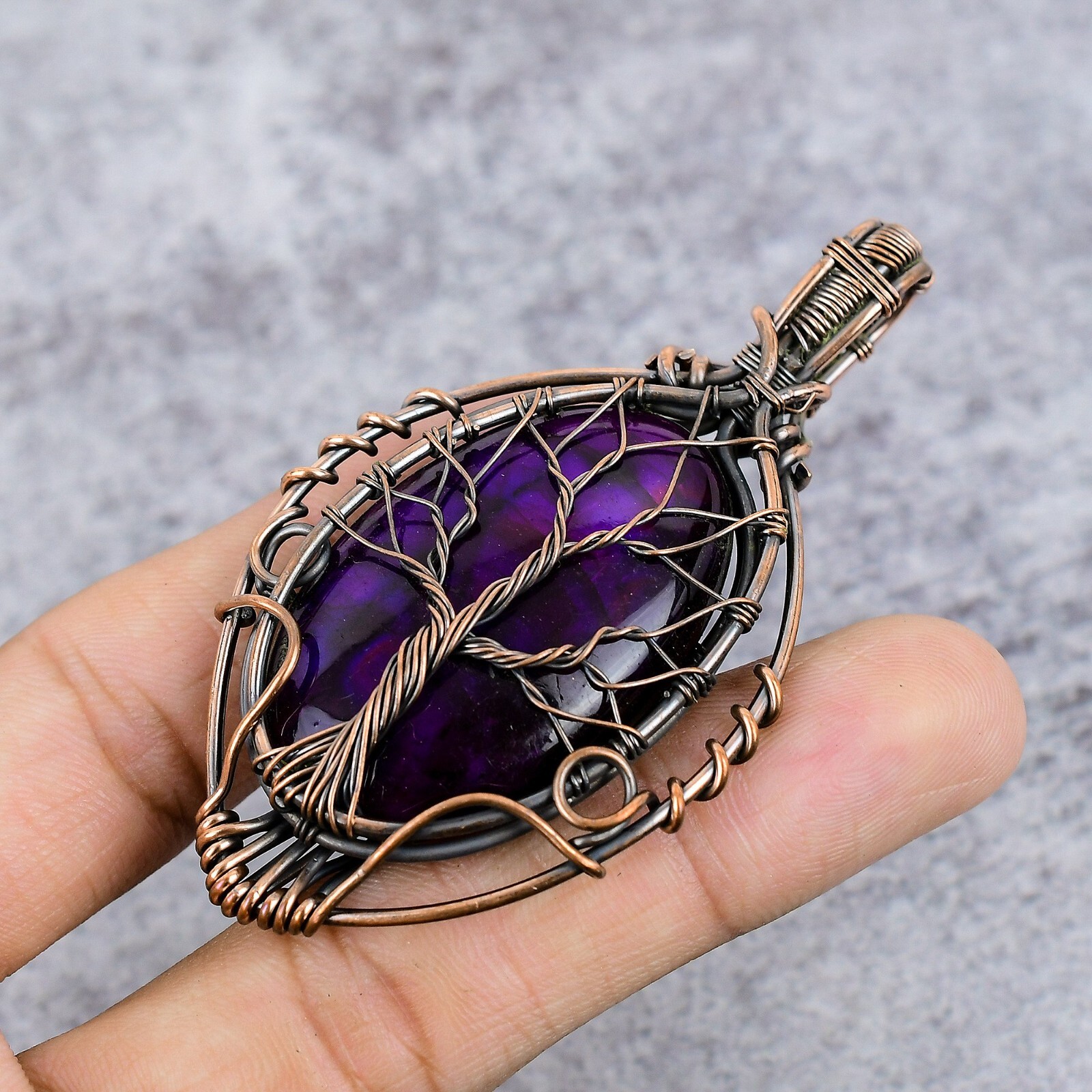 Tree Of Life Multi Fire Labradorite Gemstone Copper Wire Wrap Pendant For Gift