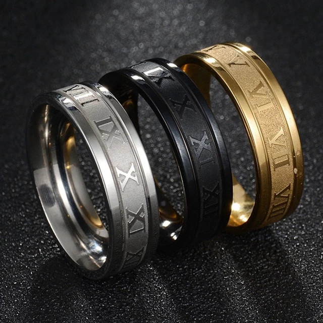 Stainless Steel Roman Numeral Wedding Ring Unisex Size 6-13 Men Women