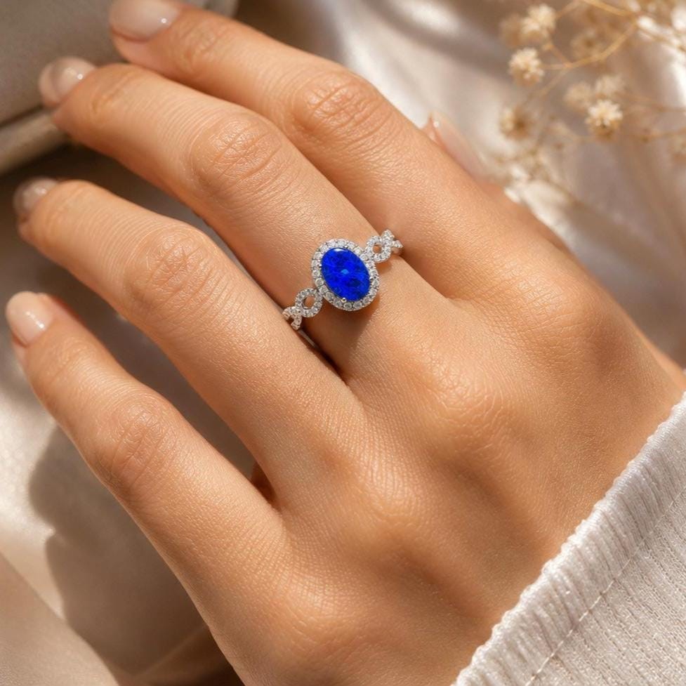 Australian Doublet Fire Opal Ring, 925 Sterling Silver Halo Promise Ring