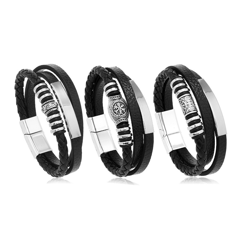 2PC Men’s Leather Bracelet Multilayer Braided Rope Charm Jewelry 21CM