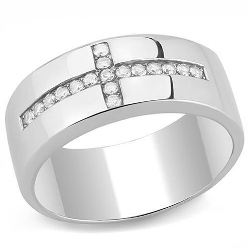 TK3225 – High polished (no plating) Stainless Steel Ring with AAA Grade CZ in Cl