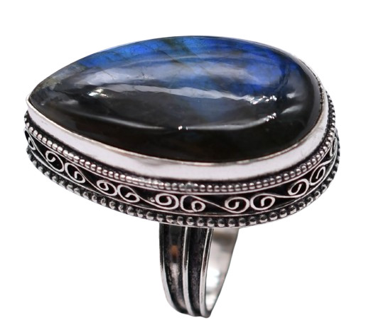 Labradorite Natural Gemstone Antique Silver Plated Ring US Size-10.75 R742