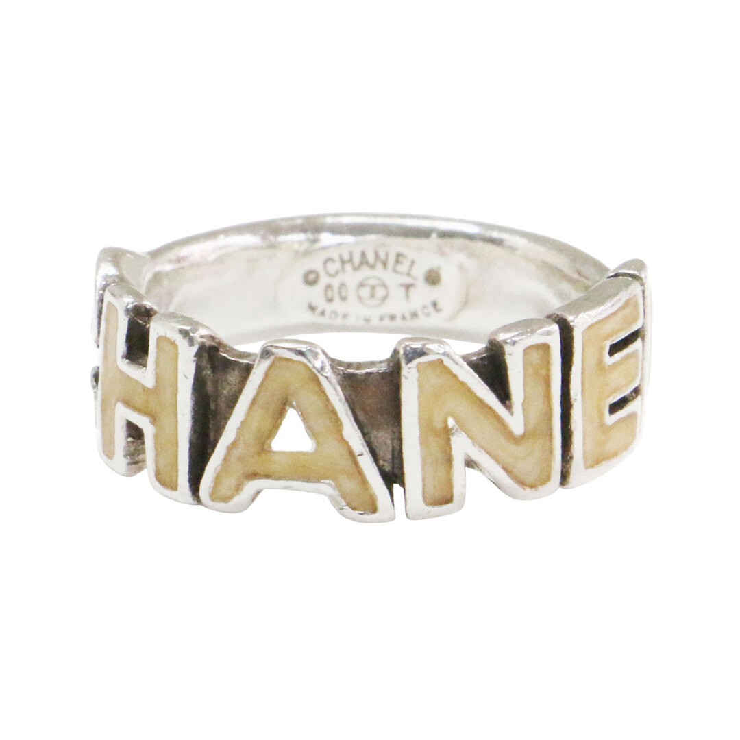 CHANEL Ring Size:12 Logo Metal Vintage 00t Engraved Silver Accessory Used BEEG-0