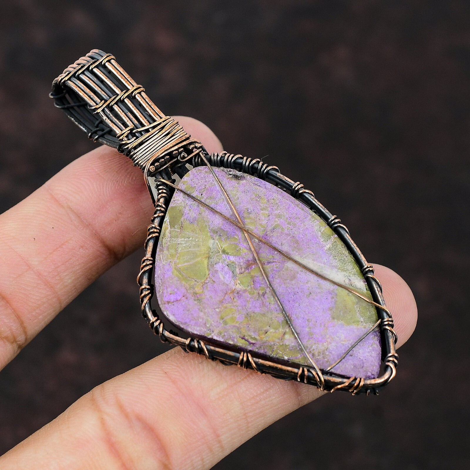 Stichtite Gemstone Wire Wrapped Pendant Copper Handmade Jewelry For Women 3.15″