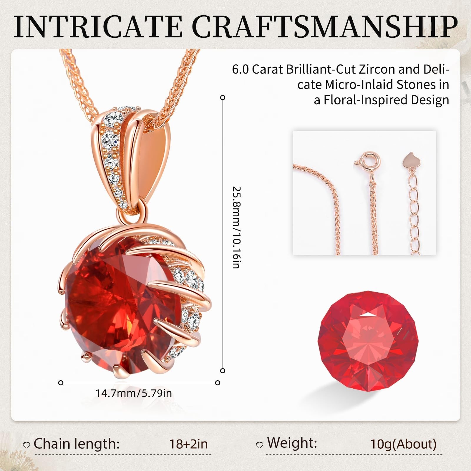 6.0 Carat Round Cubic Zirconia Pendant Necklace, 41 Diamond-Cut Accents, 18K Gol