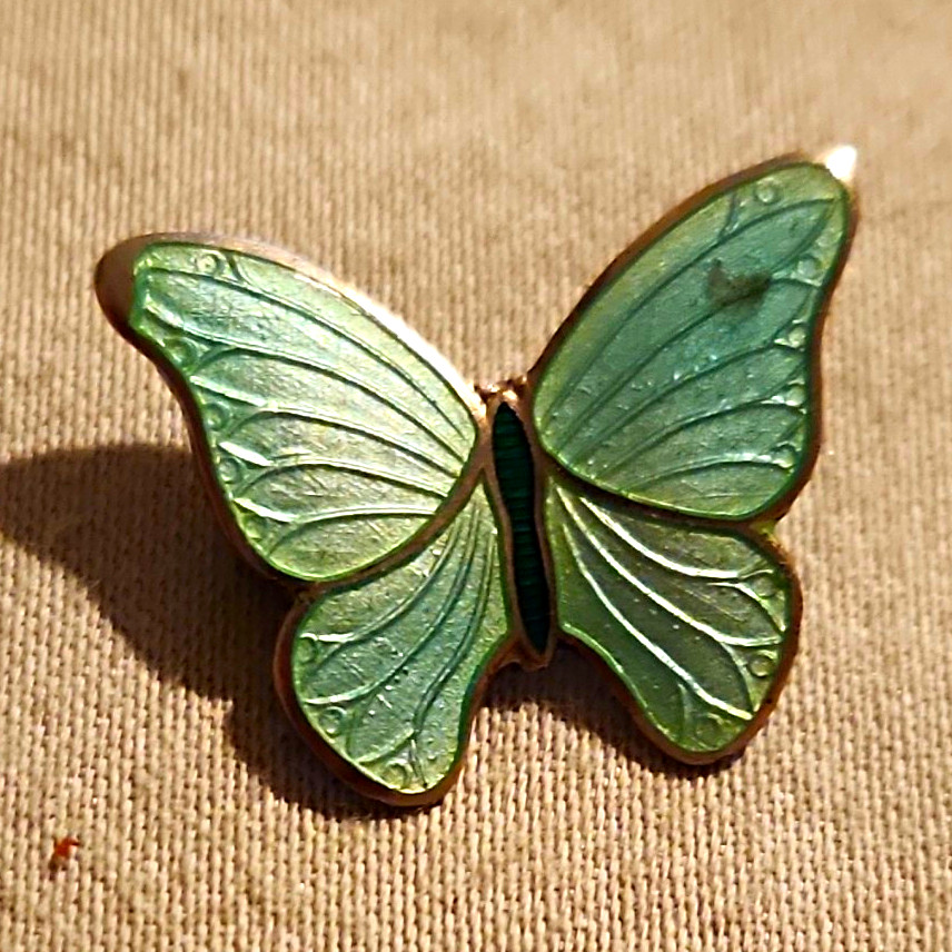 Vintage David Andersen Green Enamel Butterfly Pin (Sterling 925S)