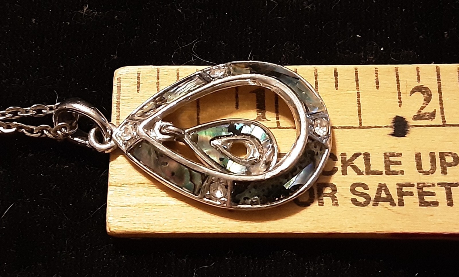 Fashion Necklace & Pendant- Double Tear Drop abalone shell- silver color chain