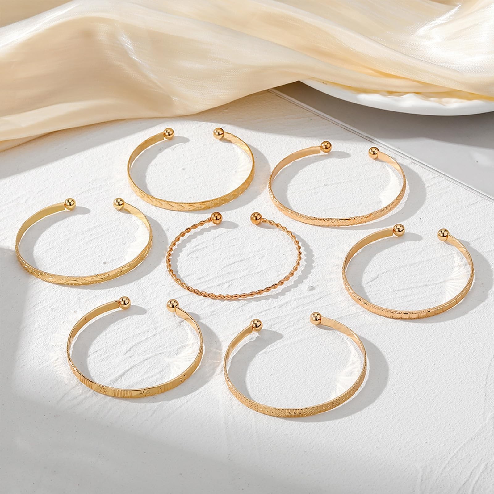 Gold Bangle Bracelets for Women – 14k Gold Plated Stackable Cuff Set, Minimalist