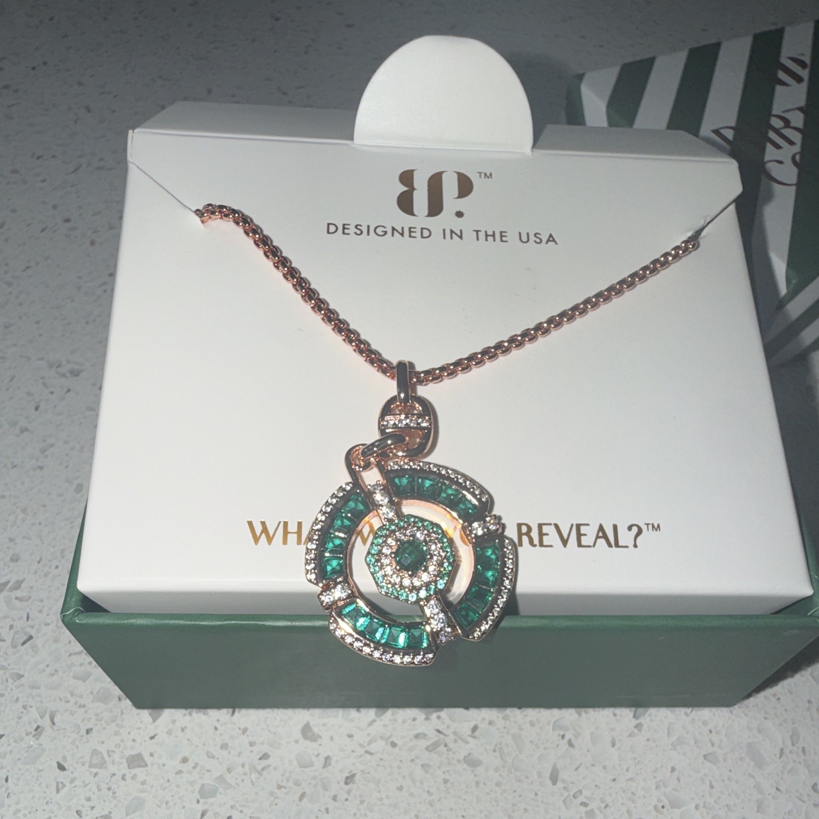 BP NK47600 Rose Gold Plated Lab-Created Emerald CZ Charm Pendant Necklace 18in