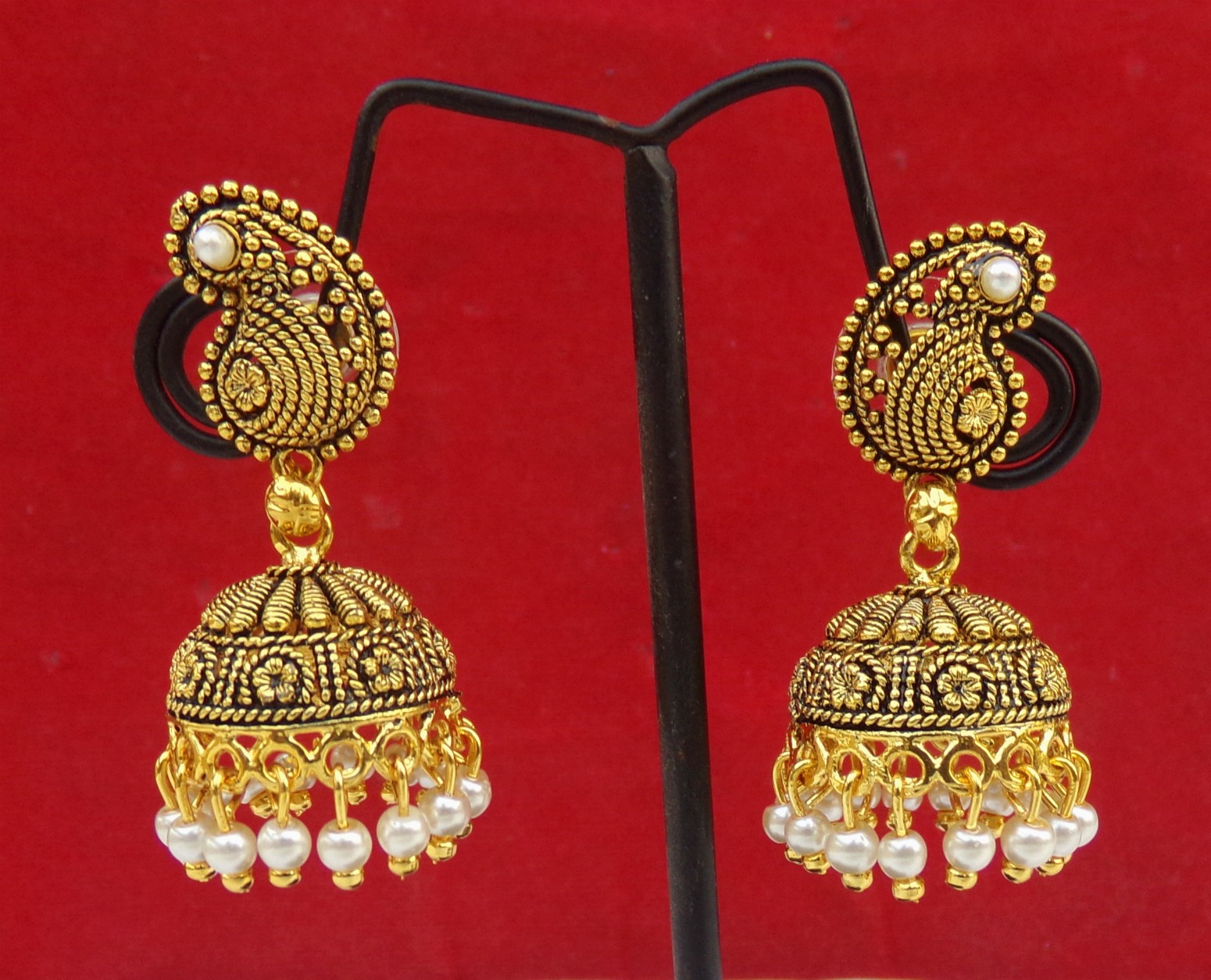 South Indian Traditional Gold Plated Pearl Jhumka Earrings for Girls and Women